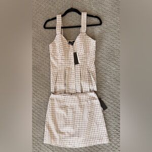 Lea & Viola Beige Gingham Matching Set Bustier Top & Skirt Cottagecore XS/S